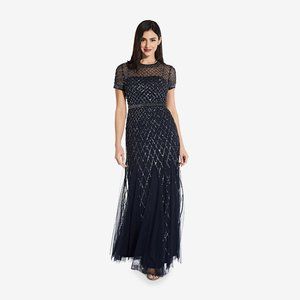 BNWT Adrianna Papell Beaded Gown Navy